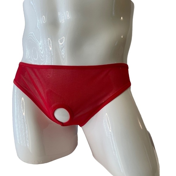 Mens Briefs Red Sheer See Through Medium New With Tags - Picture 1 of 5